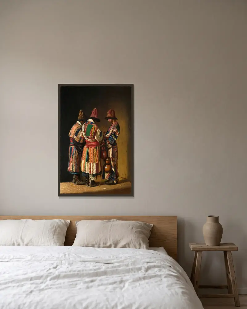 Derwische in Festtagskleidung von Vasily Vereshchagin gerahmt an einer Wand
