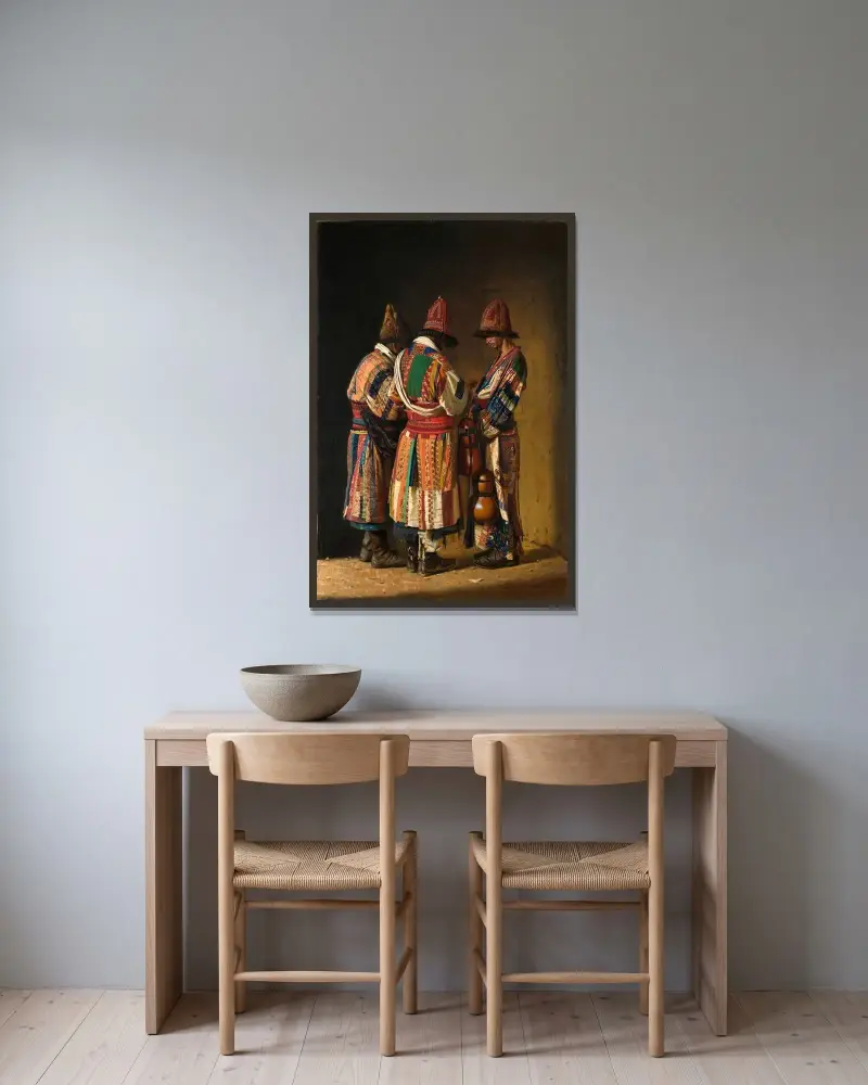 Derwische in Festtagskleidung von Vasily Vereshchagin gerahmt an einer Wand
