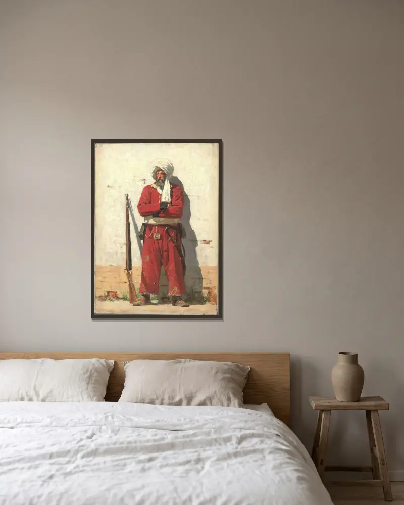 Kochender Soldat von Vasily Vereshchagin gerahmt an einer Wand