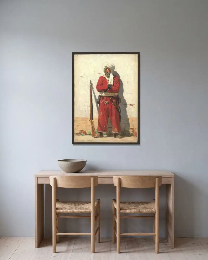 Kochender Soldat von Vasily Vereshchagin gerahmt an einer Wand