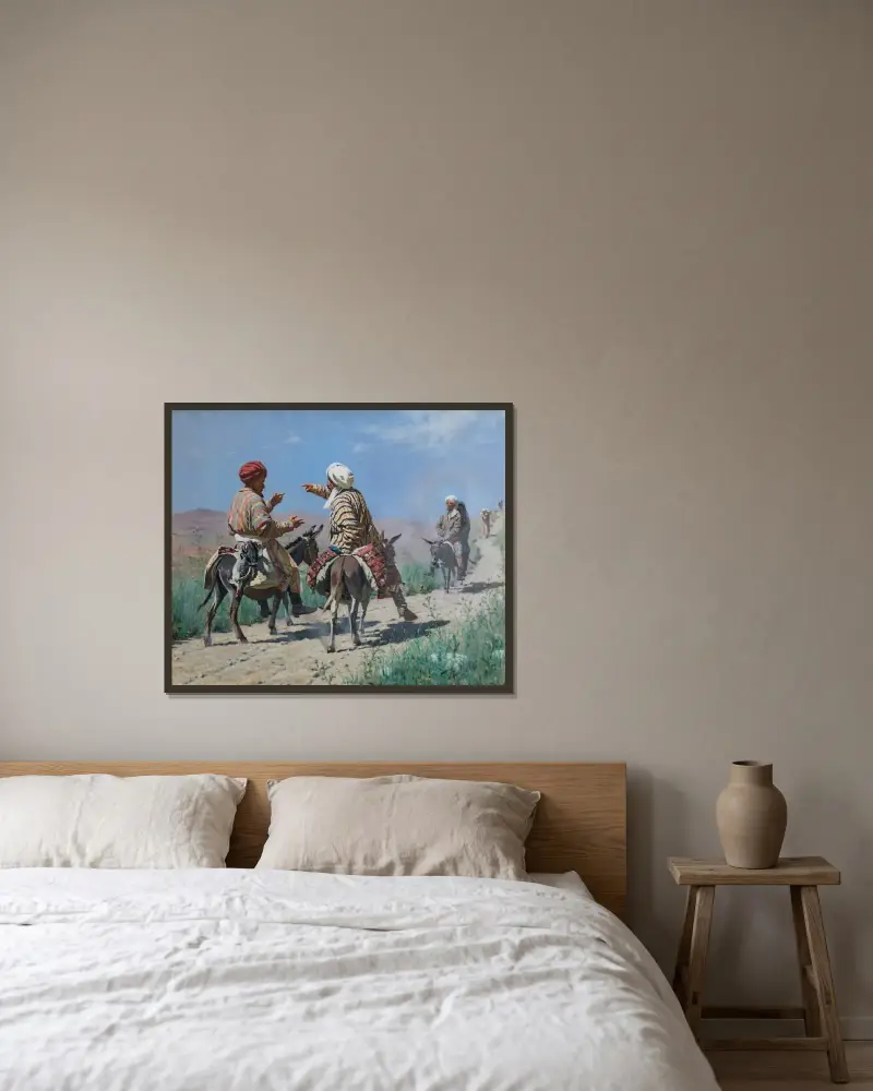 Mullahs auf dem Weg zum Basar von Vasily Vereshchagin gerahmt an einer Wand