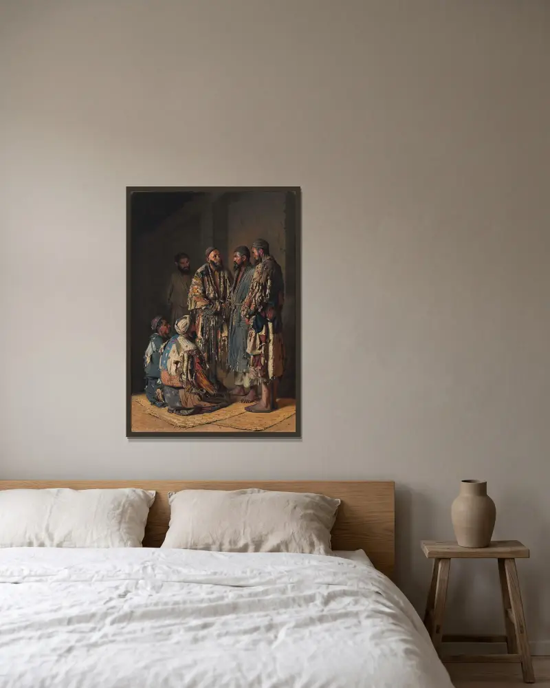 Politiker im Opiumladen. Taschkent von Vasily Vereshchagin gerahmt an einer Wand