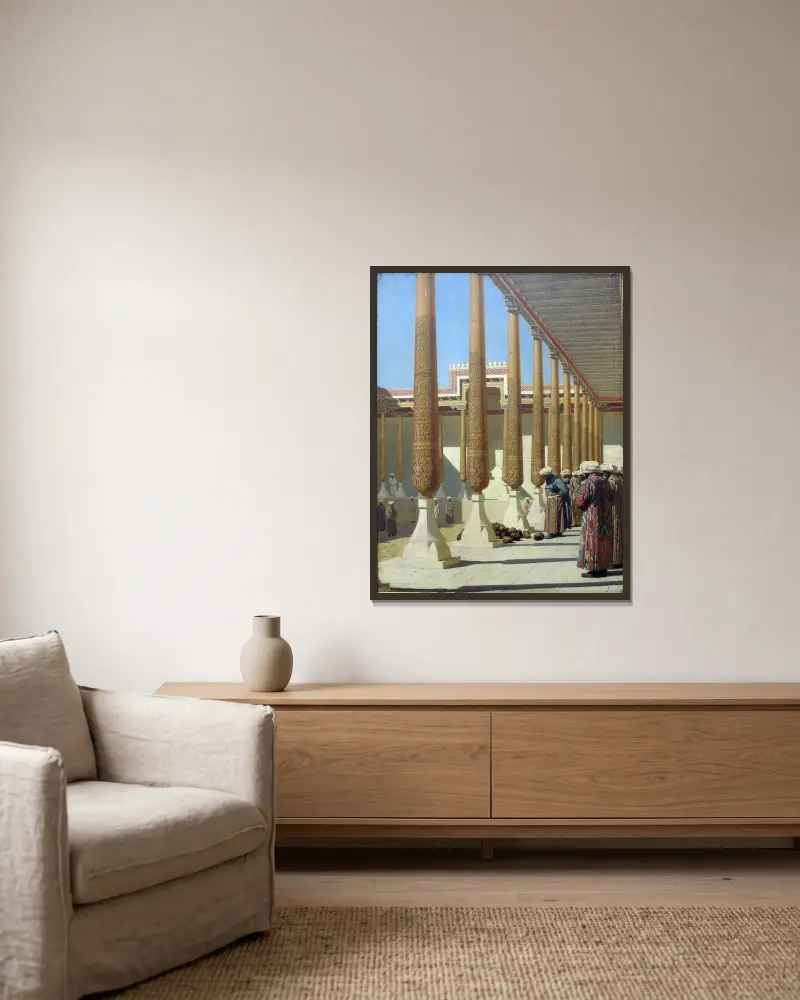 Überreichung der Trophäen von Vasily Vereshchagin gerahmt an einer Wand