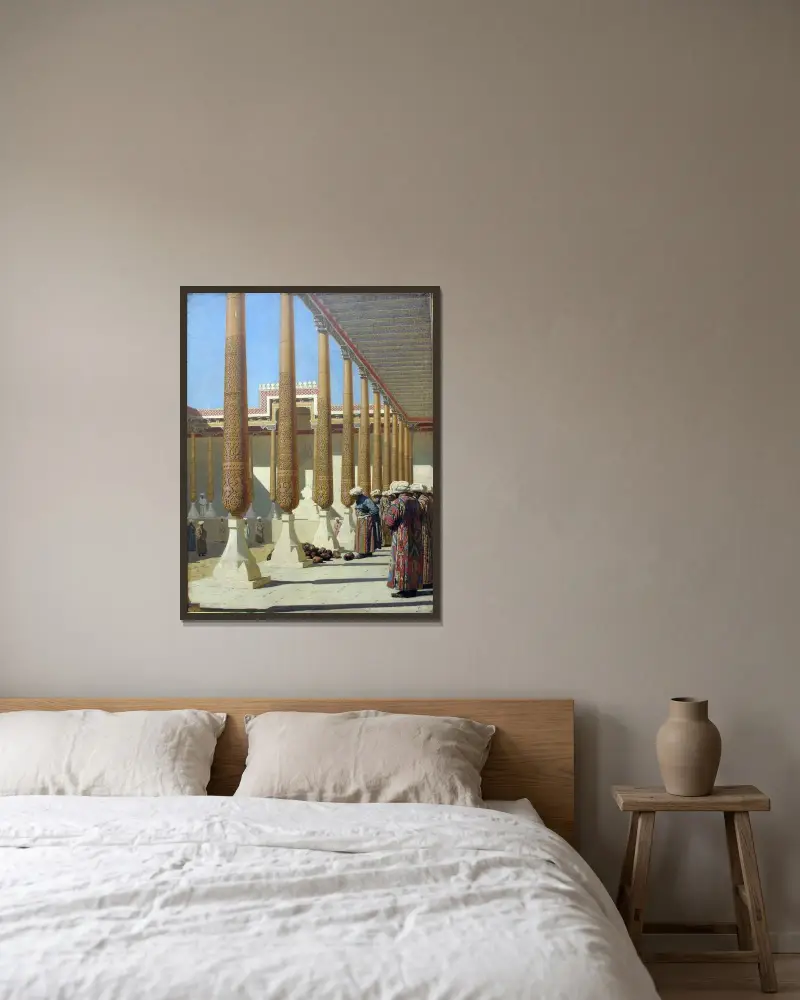 Überreichung der Trophäen von Vasily Vereshchagin gerahmt an einer Wand