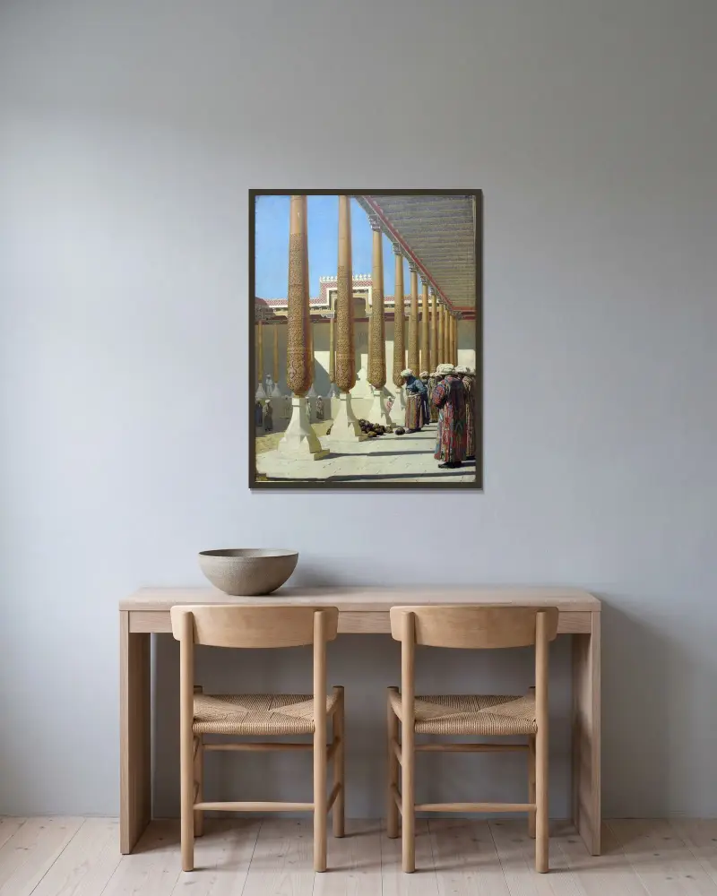 Überreichung der Trophäen von Vasily Vereshchagin gerahmt an einer Wand
