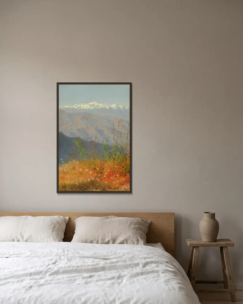 Sunset In The Himalayas av Vasily Vereshchagin inramad på en vägg