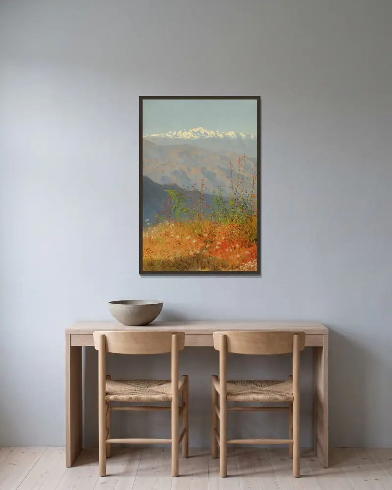 Sunset In The Himalayas av Vasily Vereshchagin inramad på en vägg