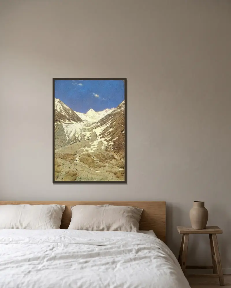 Der Gletscher auf dem Weg von Kaschmir nach Ladakh (Studie) von Vasily Vereshchagin gerahmt an einer Wand