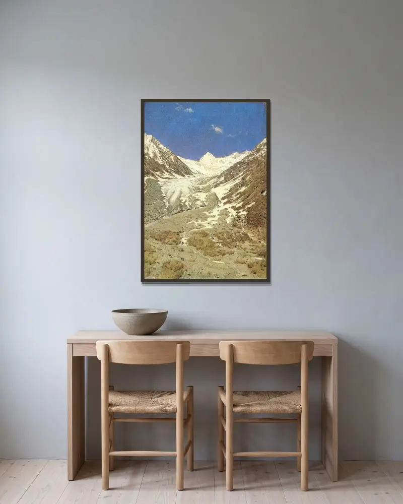 Der Gletscher auf dem Weg von Kaschmir nach Ladakh (Studie) von Vasily Vereshchagin gerahmt an einer Wand