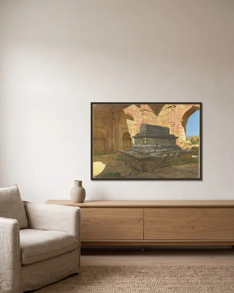Das Grab des Sultan Iltutmish im alten Delhi von Vasily Vereshchagin gerahmt an einer Wand