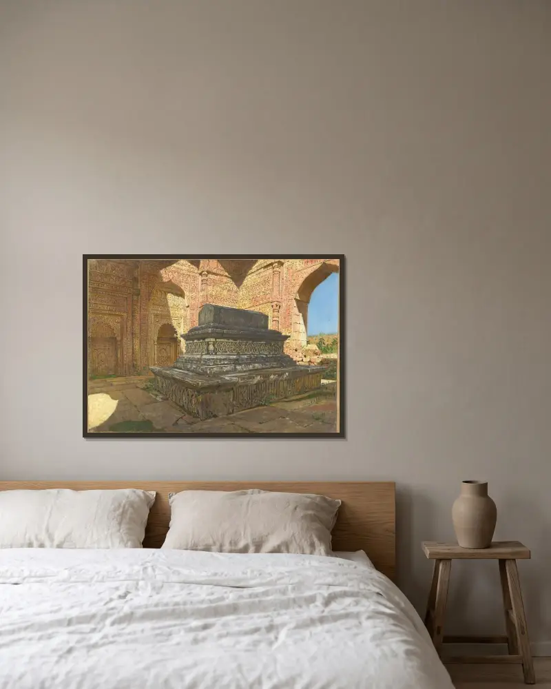 Das Grab des Sultan Iltutmish im alten Delhi von Vasily Vereshchagin gerahmt an einer Wand