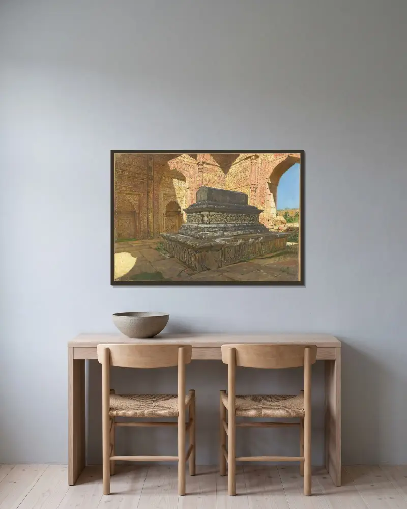 Das Grab des Sultan Iltutmish im alten Delhi von Vasily Vereshchagin gerahmt an einer Wand