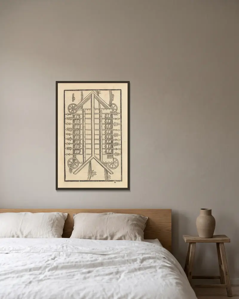 Vier Bücher der Ritterschafft Pl.094 av Flavius Vegetius Renatus inramad på en vägg