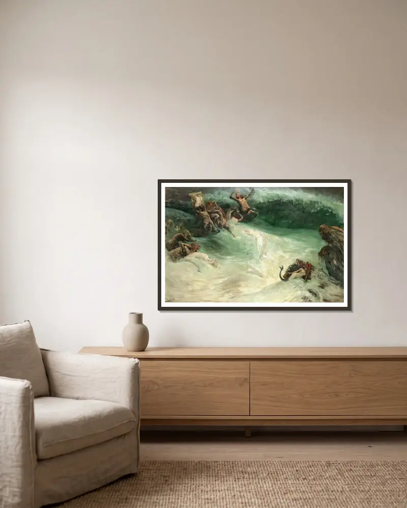Naiades et Centaures dans les Vagues av Georges Jules Victor Clairin inramad på en vägg