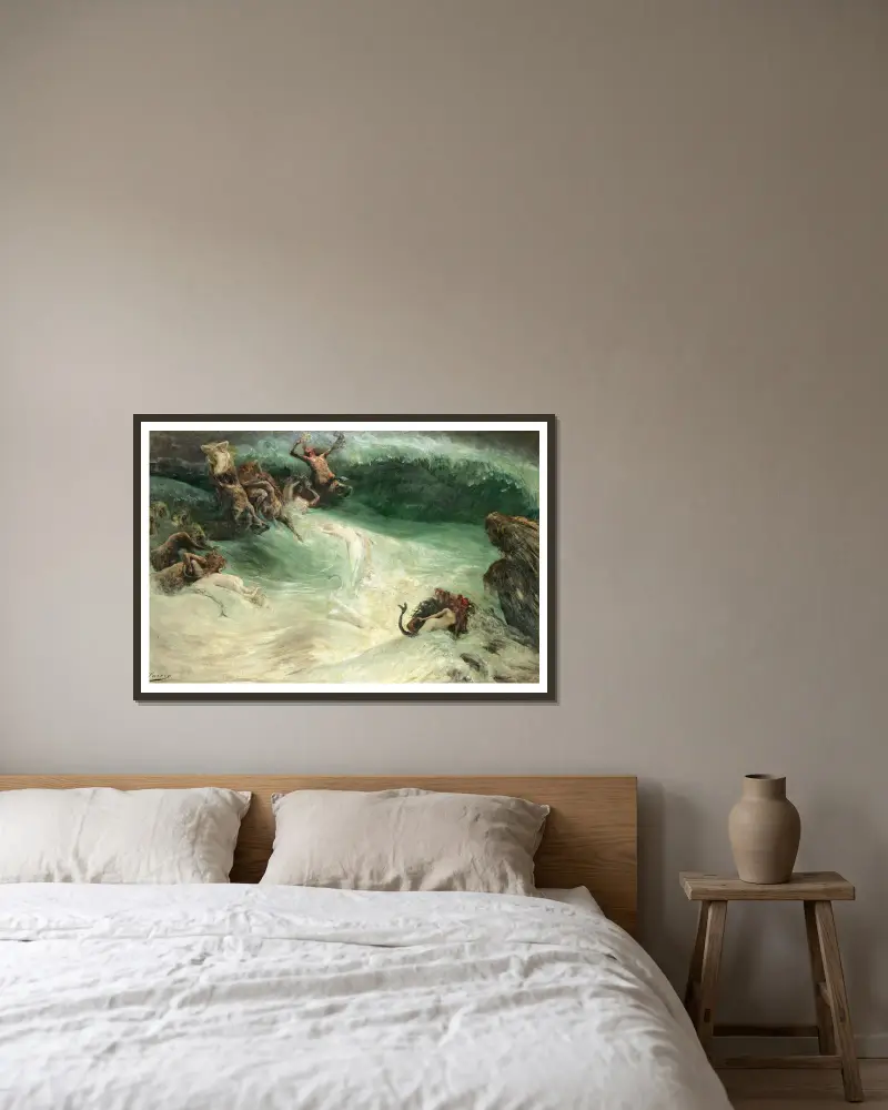 Naiades et Centaures dans les Vagues av Georges Jules Victor Clairin inramad på en vägg