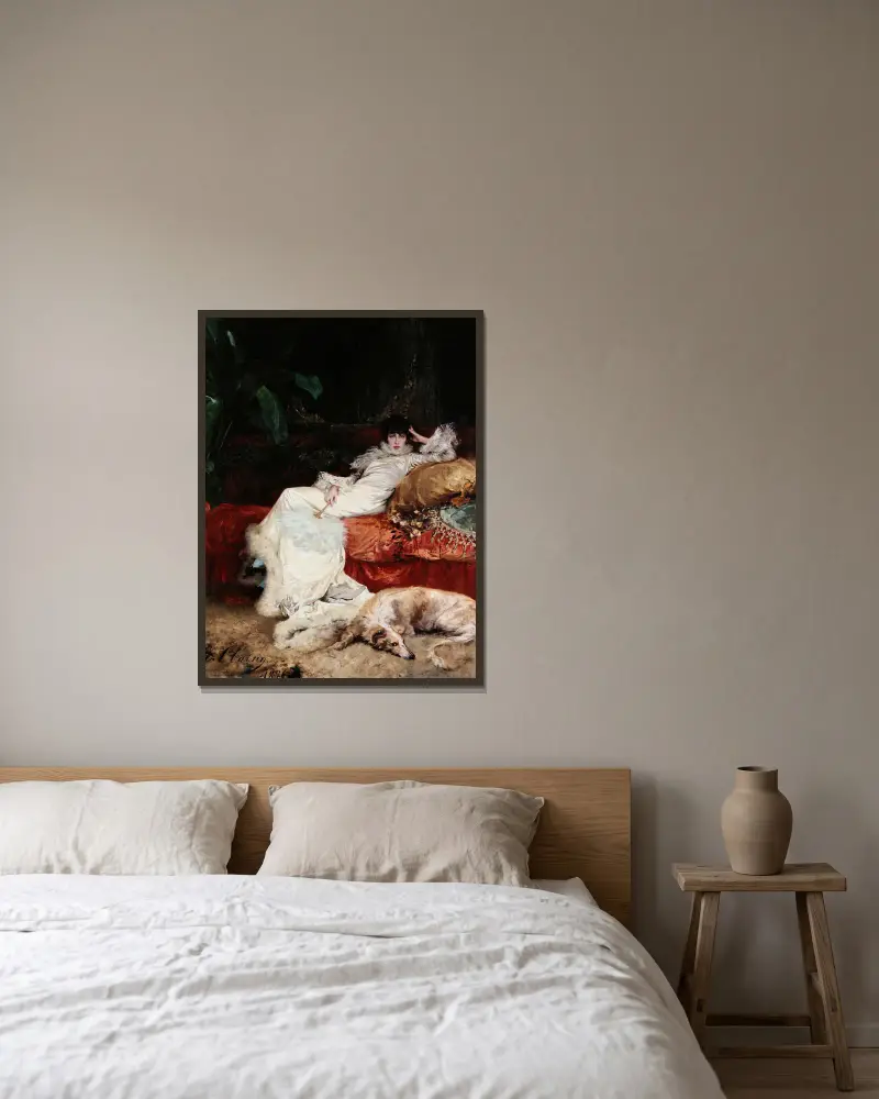 Porträt von Sarah Bernhardt von Georges Jules Victor Clairin gerahmt an einer Wand