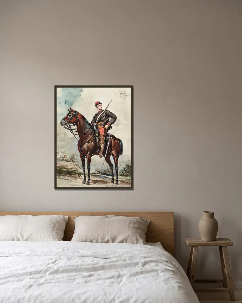 Portrait équestre, éclaireur à cheval av Georges Jules Victor Clairin inramad på en vägg