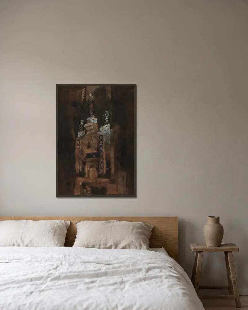 Cheminée de la salle à manger de Hauteville House av Victor Hugo inramad på en vägg