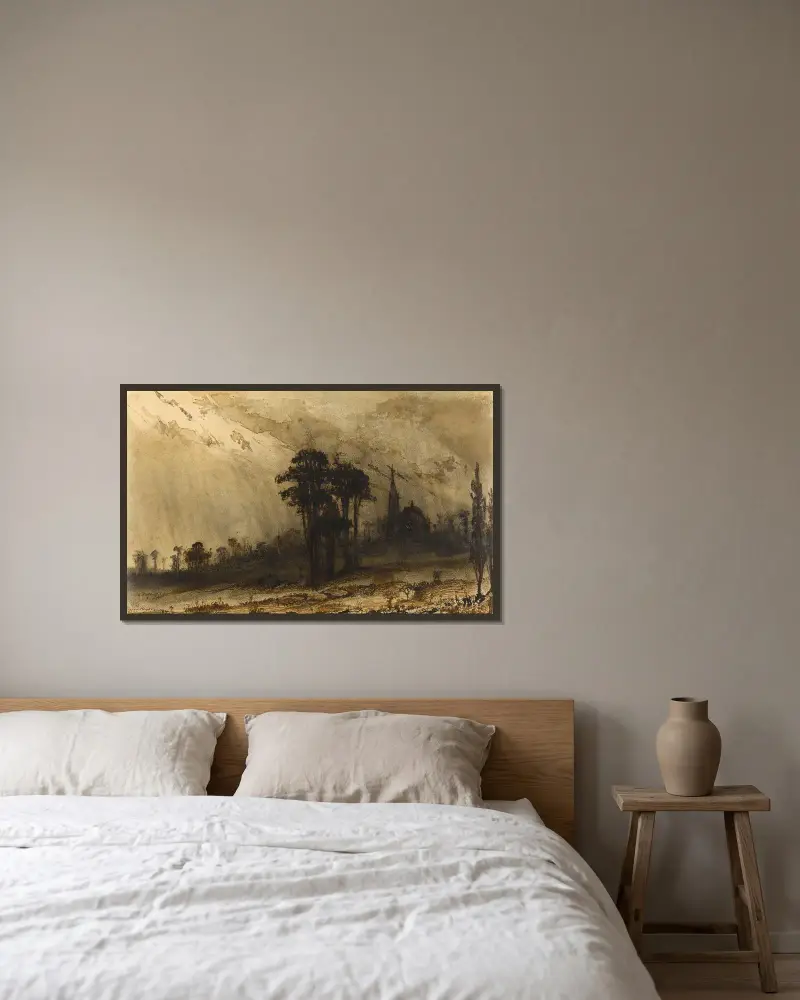 Landskap av Victor Hugo inramad på en vägg