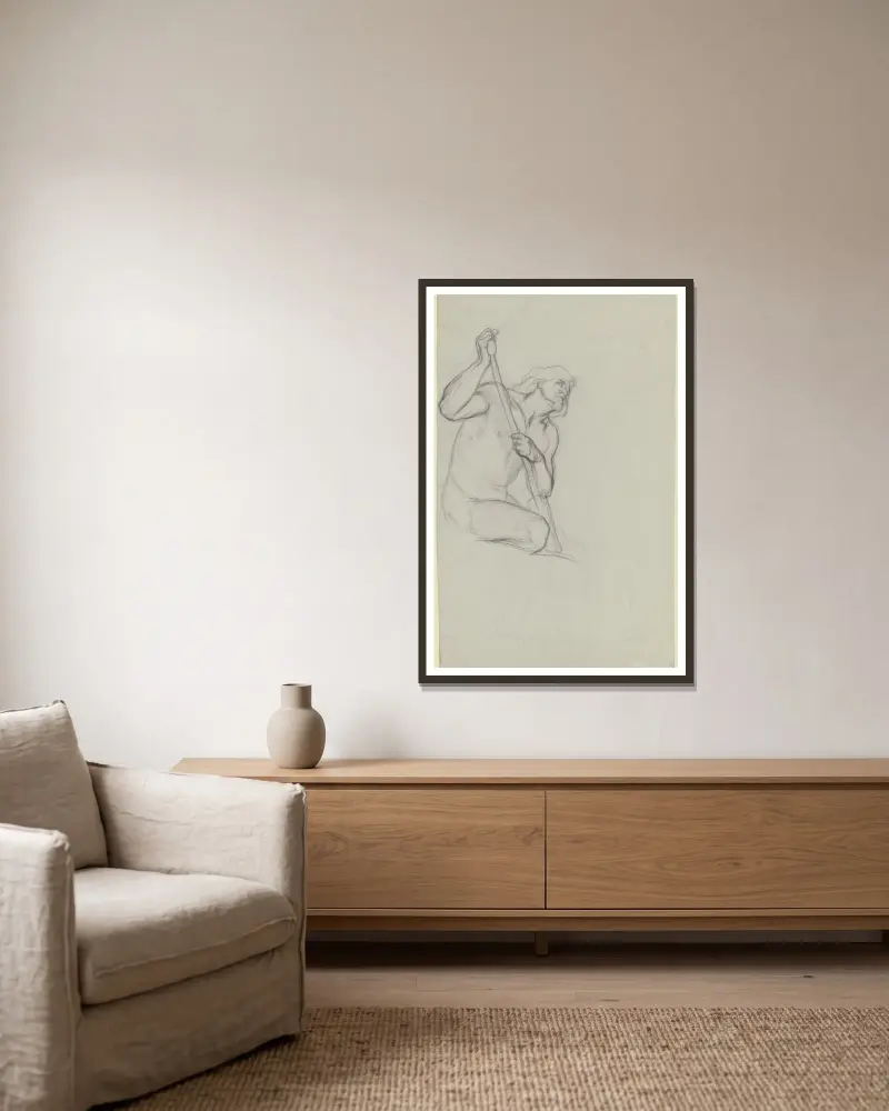 Der Totengräber aus ‚Hamlet und Horatio auf dem Kirchhof‘ von Victor Müller gerahmt an einer Wand