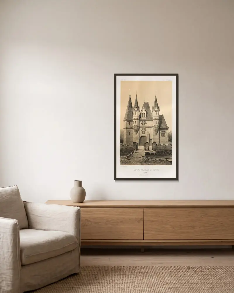 Altes Schloss von Barou (Calvados) von Victor Petit gerahmt an einer Wand