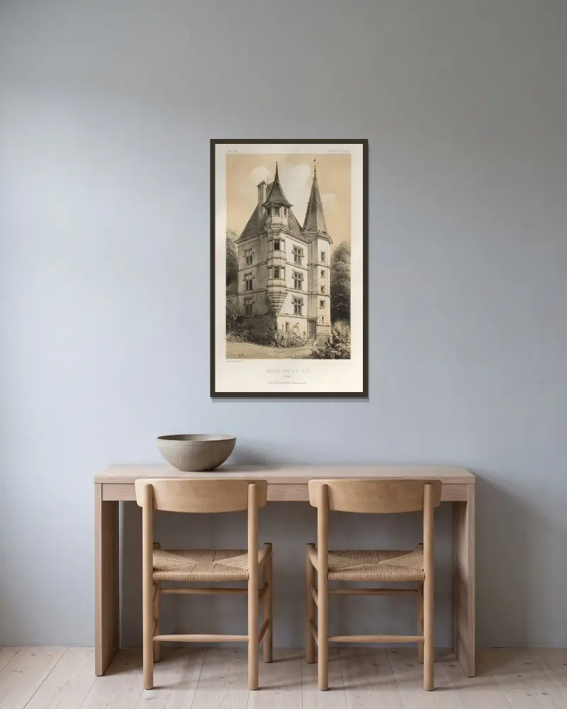 Altes Lehnsgut Fley (Nièvre) von Victor Petit gerahmt an einer Wand