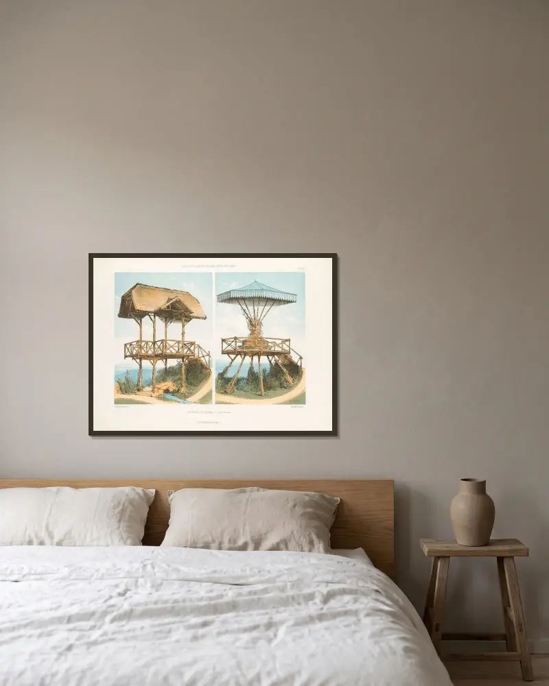Aussichtspavillon und Kiosk (rustikales Genre) von Victor Petit gerahmt an einer Wand