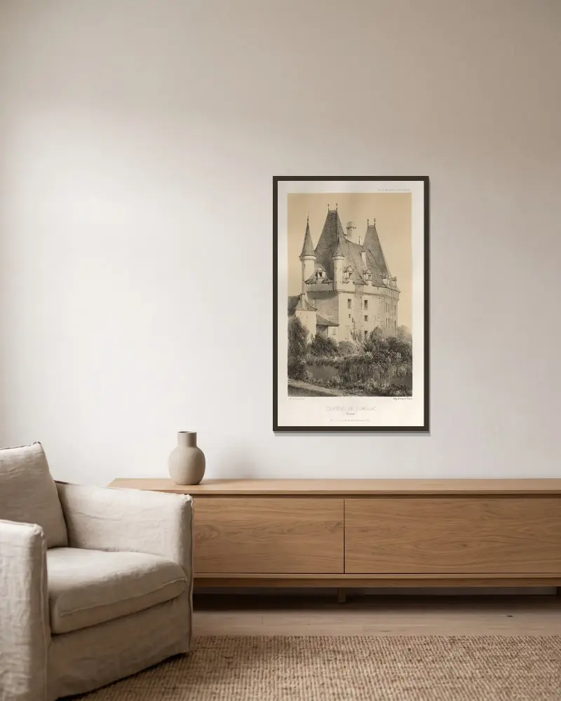 Schloss Jumillac (Dordogne) von Victor Petit gerahmt an einer Wand