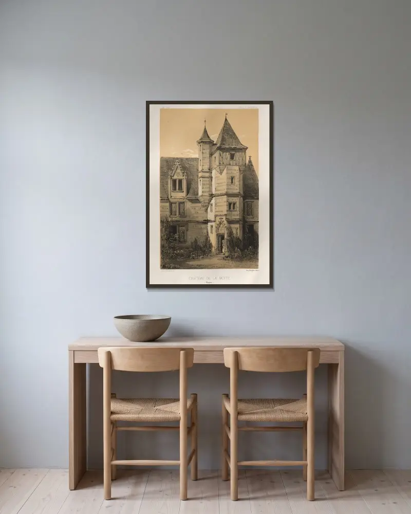 Schloss Château de la Motte (Mayenne) von Victor Petit gerahmt an einer Wand