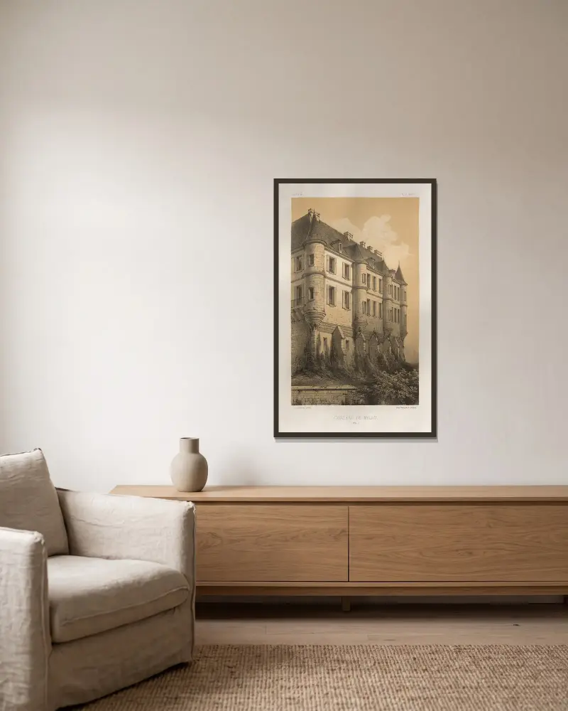 Schloss Mello (Oise) von Victor Petit gerahmt an einer Wand
