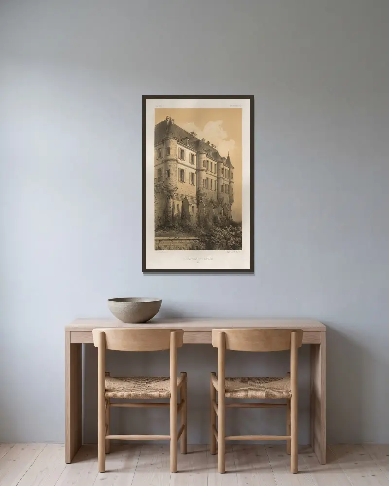 Schloss Mello (Oise) von Victor Petit gerahmt an einer Wand