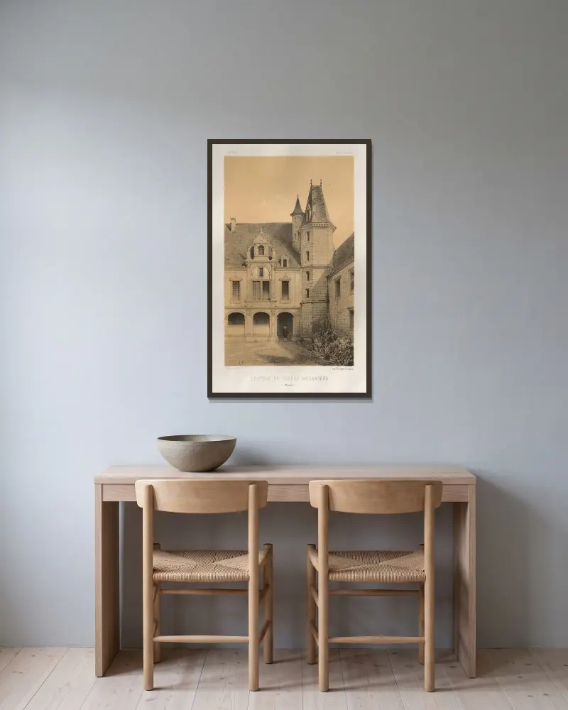 Schloss Rocher Mezangers (Mayenne) von Victor Petit gerahmt an einer Wand