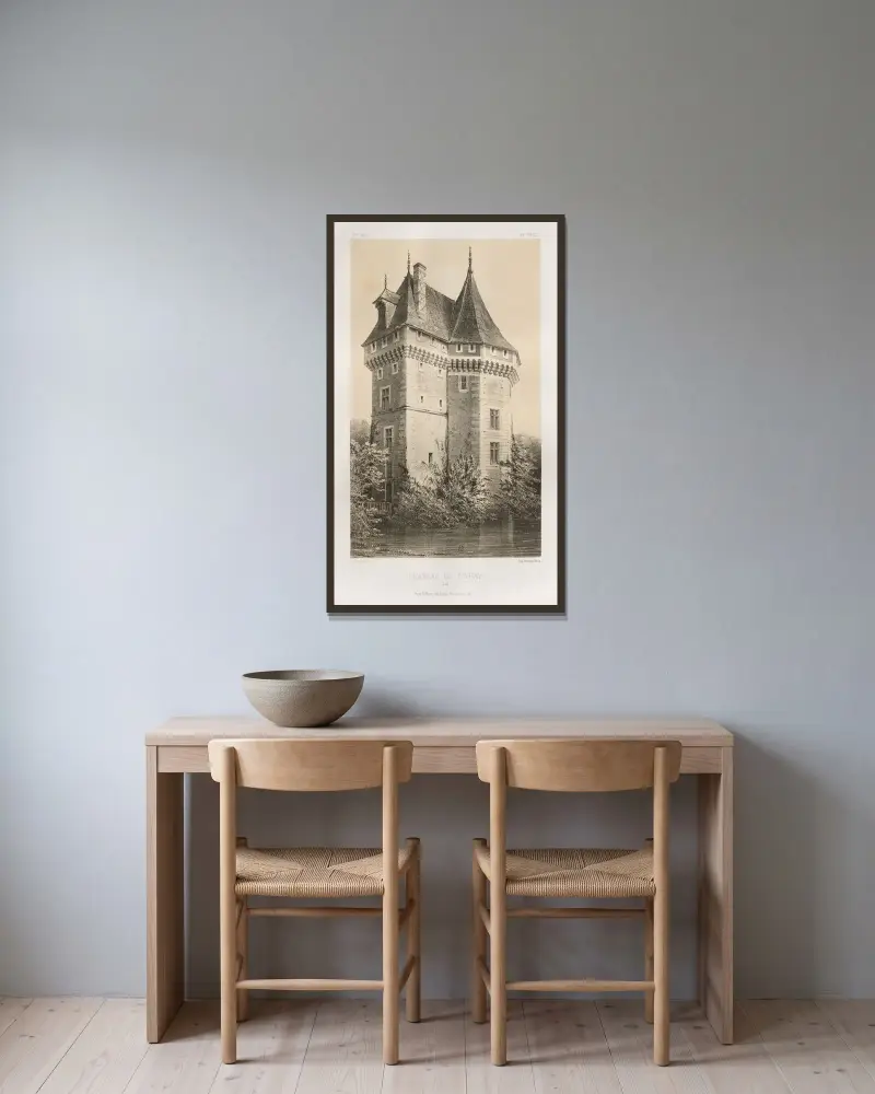 Schloss Tévray (Eure) von Victor Petit gerahmt an einer Wand