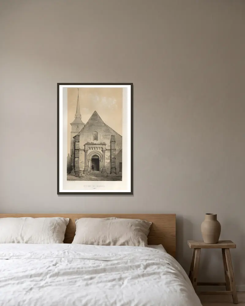Kirche von Requeil (Sarthe) von Victor Petit gerahmt an einer Wand