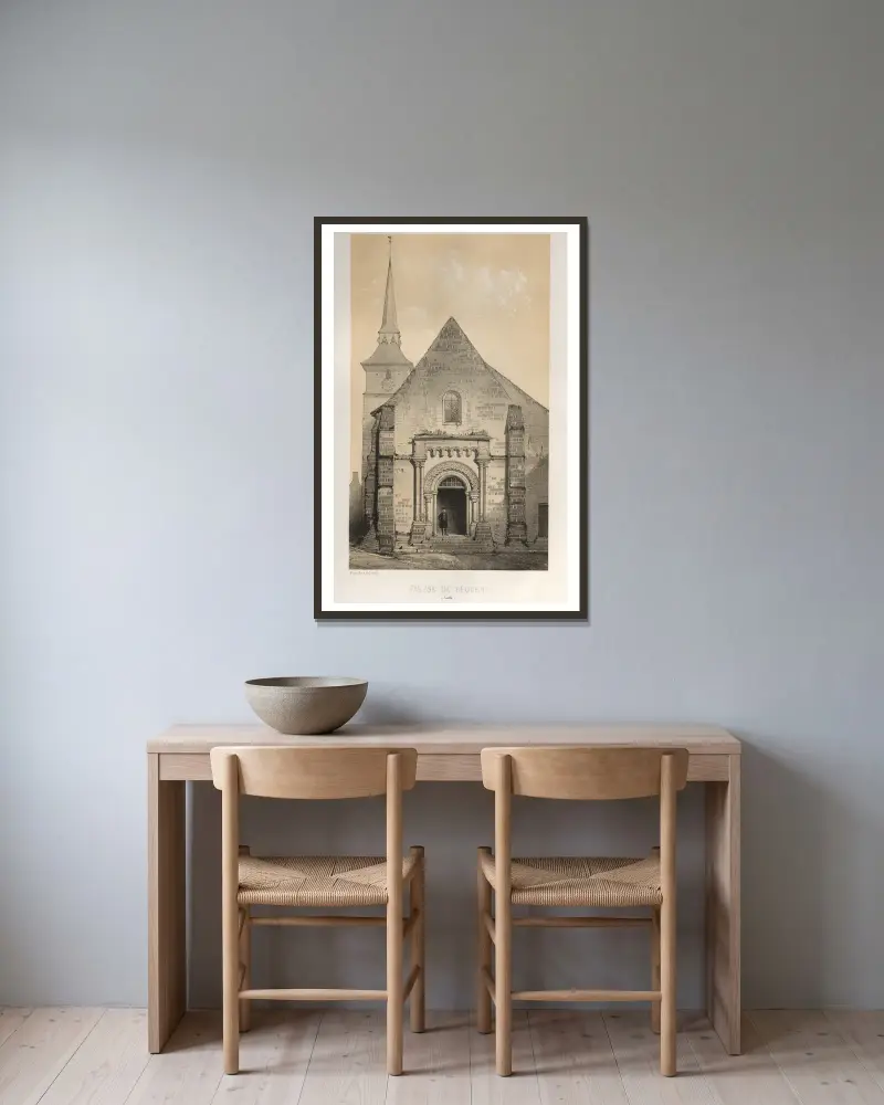 Kirche von Requeil (Sarthe) von Victor Petit gerahmt an einer Wand