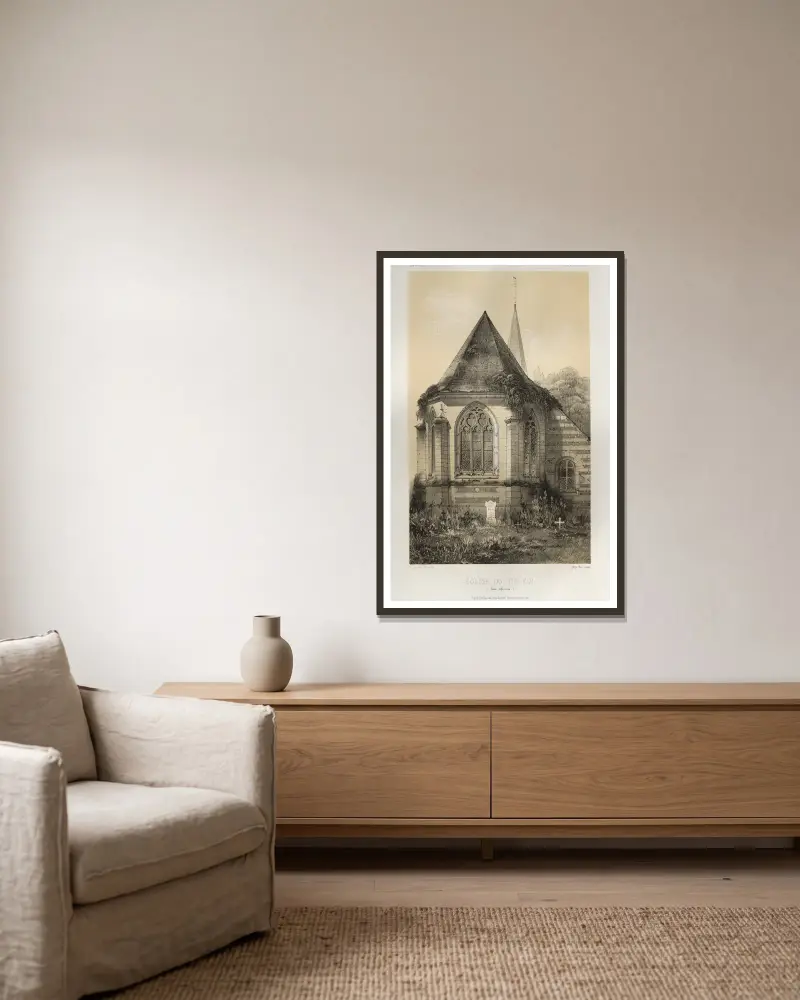 Église Du Tilleul (Seine inférieure) av Victor Petit inramad på en vägg