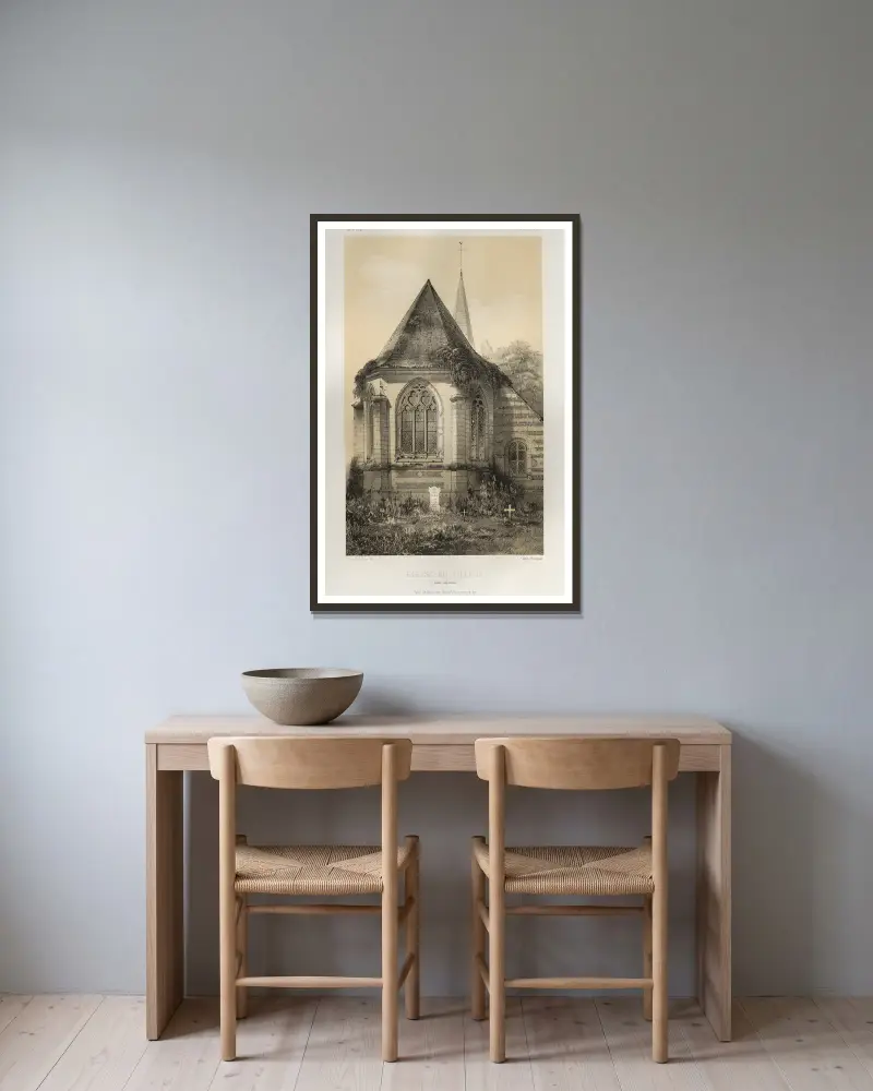 Église Du Tilleul (Seine inférieure) av Victor Petit inramad på en vägg