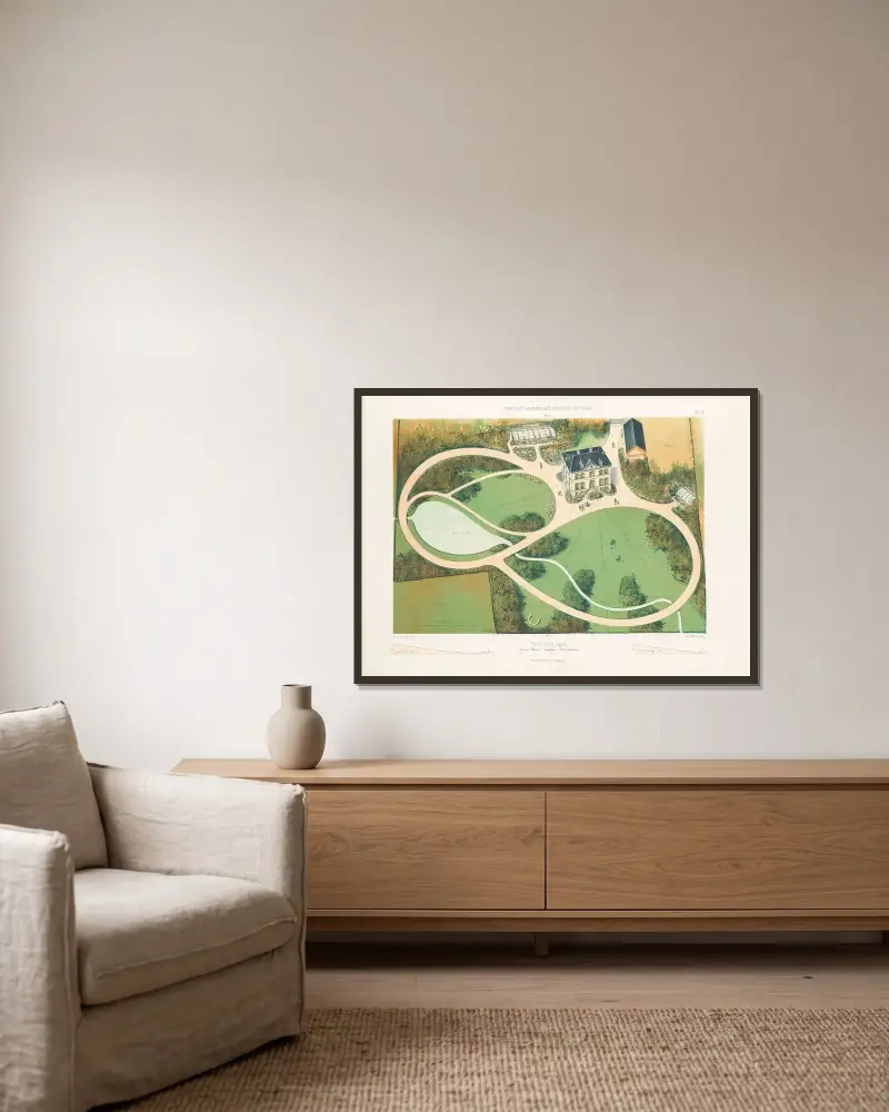 Großer Garten (englischer Stil) in der Ebene gelegen von Victor Petit gerahmt an einer Wand