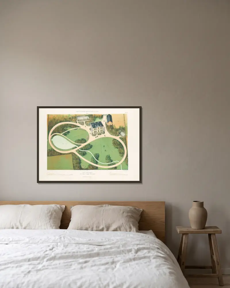 Großer Garten (englischer Stil) in der Ebene gelegen von Victor Petit gerahmt an einer Wand