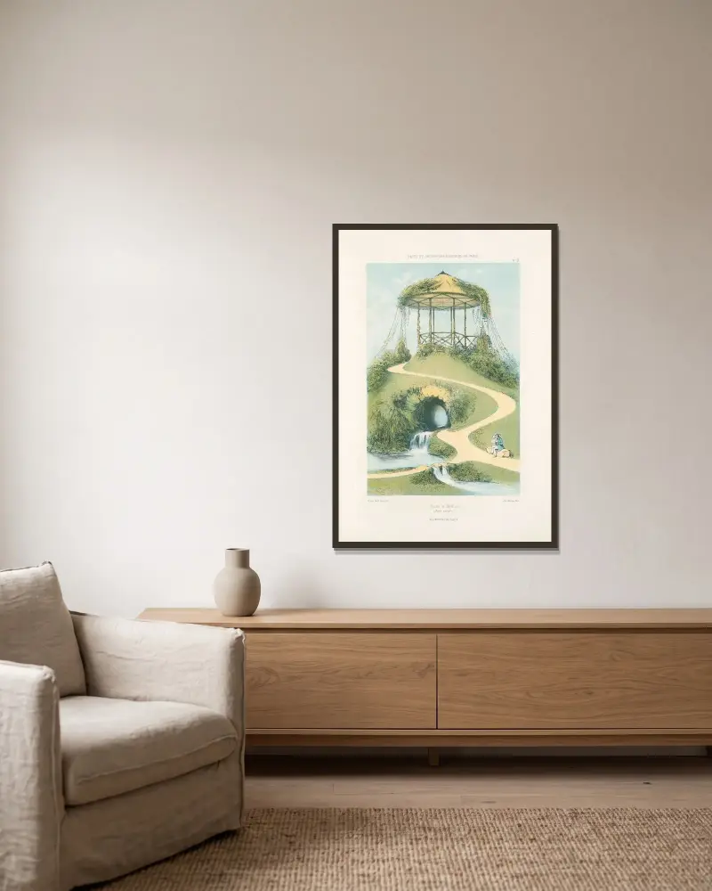 Grotte und Pavillon (rustikaler Stil) von Victor Petit gerahmt an einer Wand