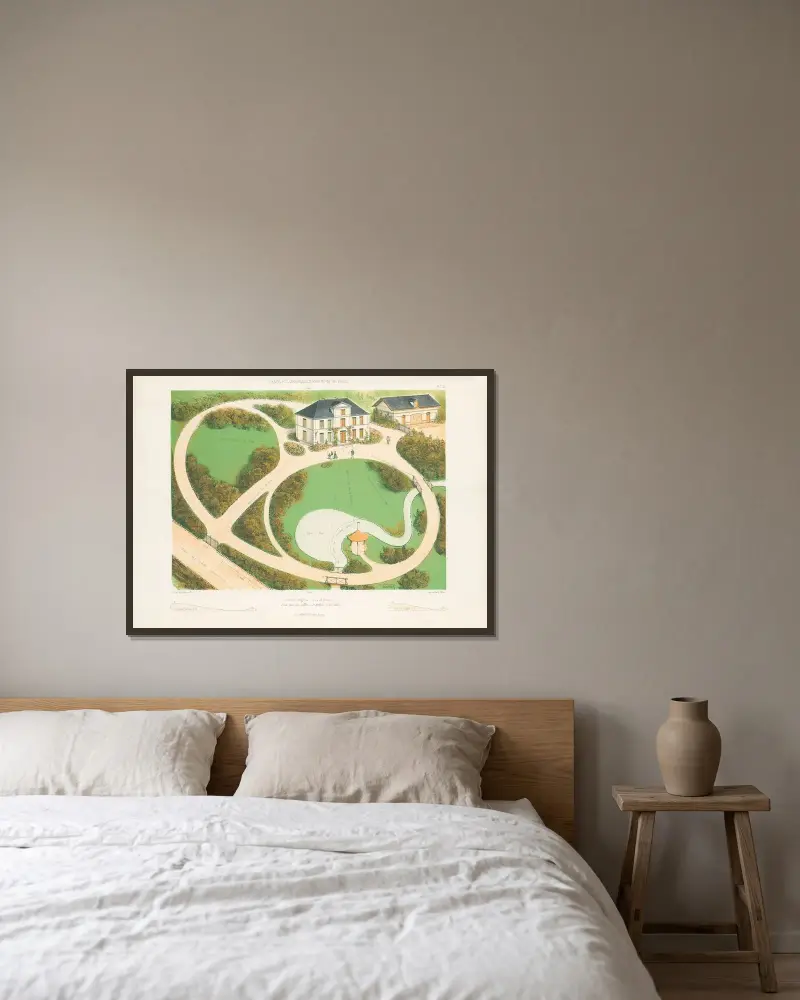 Englischer Garten in einem Tal – Nr. 2 von Victor Petit gerahmt an einer Wand