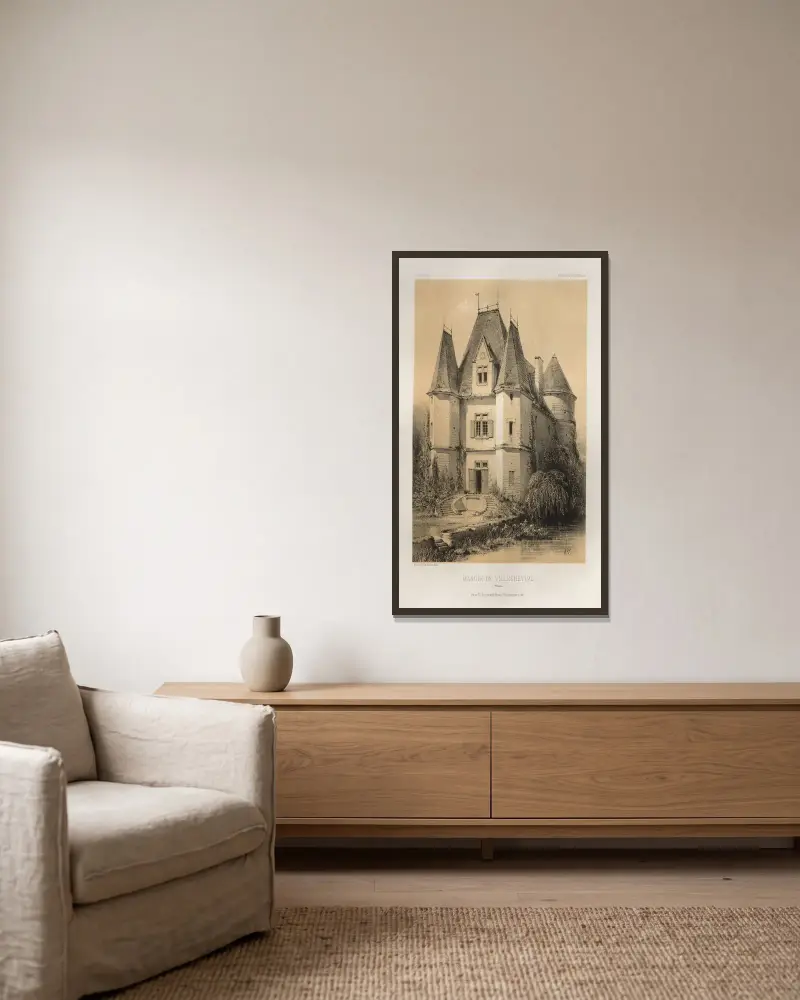 Herrenhaus von Villechétive (Nièvre) von Victor Petit gerahmt an einer Wand