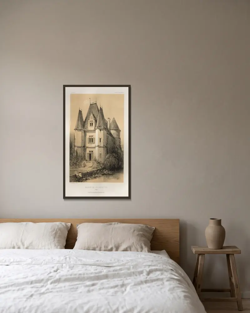 Herrenhaus von Villechétive (Nièvre) von Victor Petit gerahmt an einer Wand