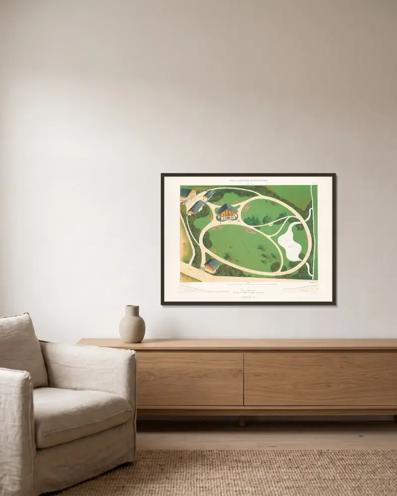 Park (schweizerische Gattung) in einem Tal gelegen von Victor Petit gerahmt an einer Wand