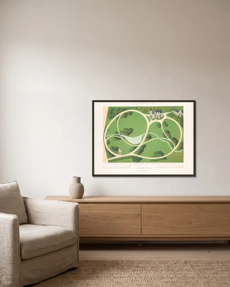 Park (deutscher Stil) in einem Tal – Nr. 1 von Victor Petit gerahmt an einer Wand