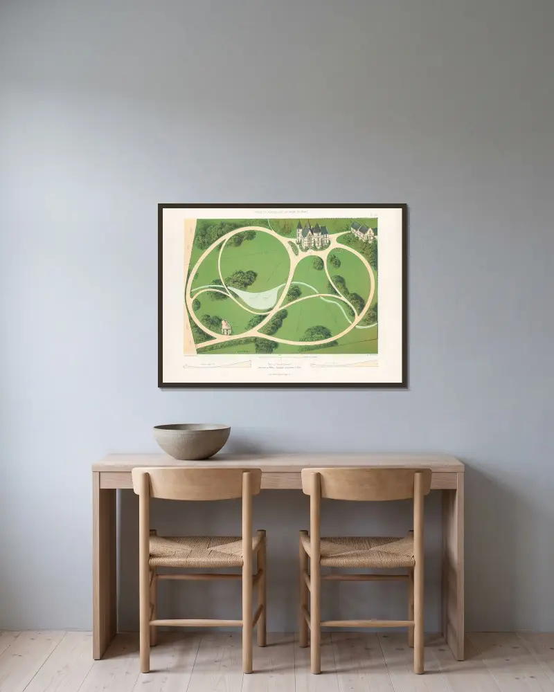 Park (deutscher Stil) in einem Tal – Nr. 1 von Victor Petit gerahmt an einer Wand