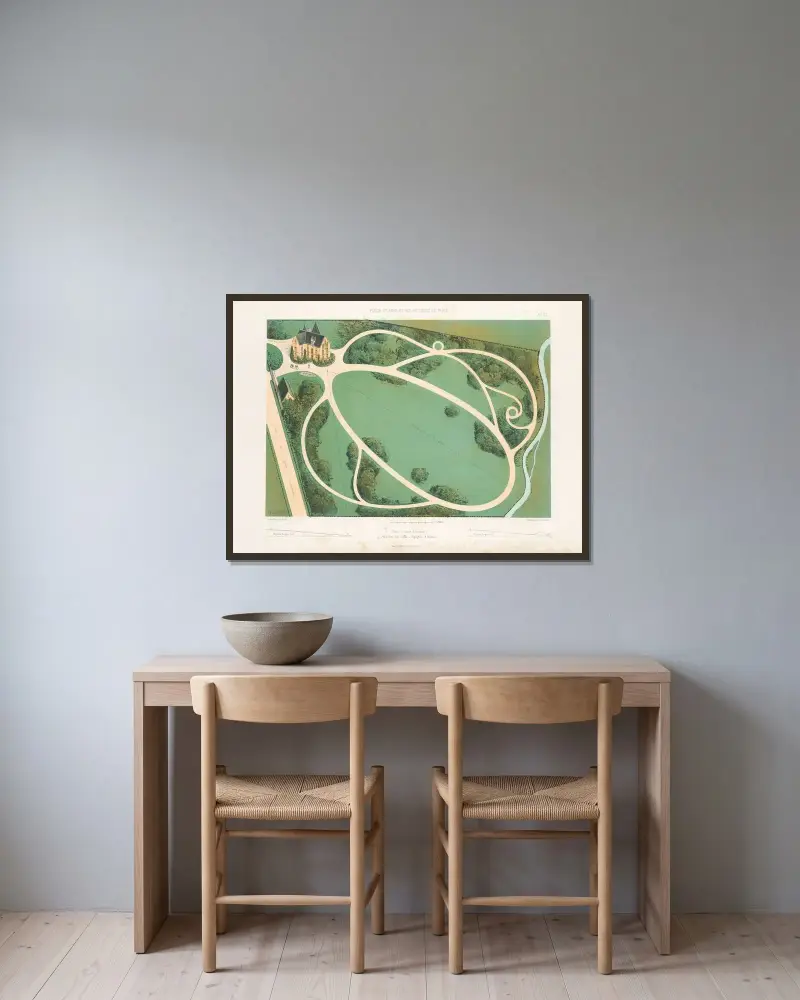 Park (deutscher Stil) in einem Tal gelegen von Victor Petit gerahmt an einer Wand