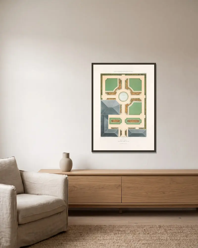Französisches Parterre – Nr. 3 von Victor Petit gerahmt an einer Wand