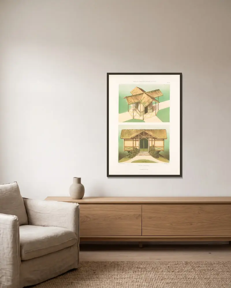 Pavillons (genre rustique) von Victor Petit gerahmt an einer Wand