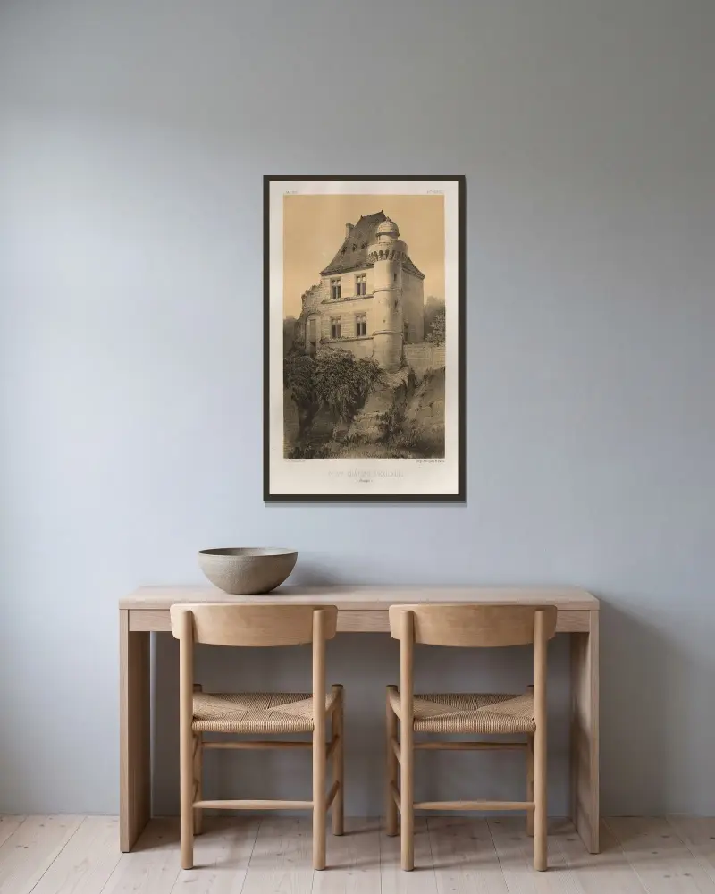 Kleines Schloss von Exideuil (Dordogne) von Victor Petit gerahmt an einer Wand